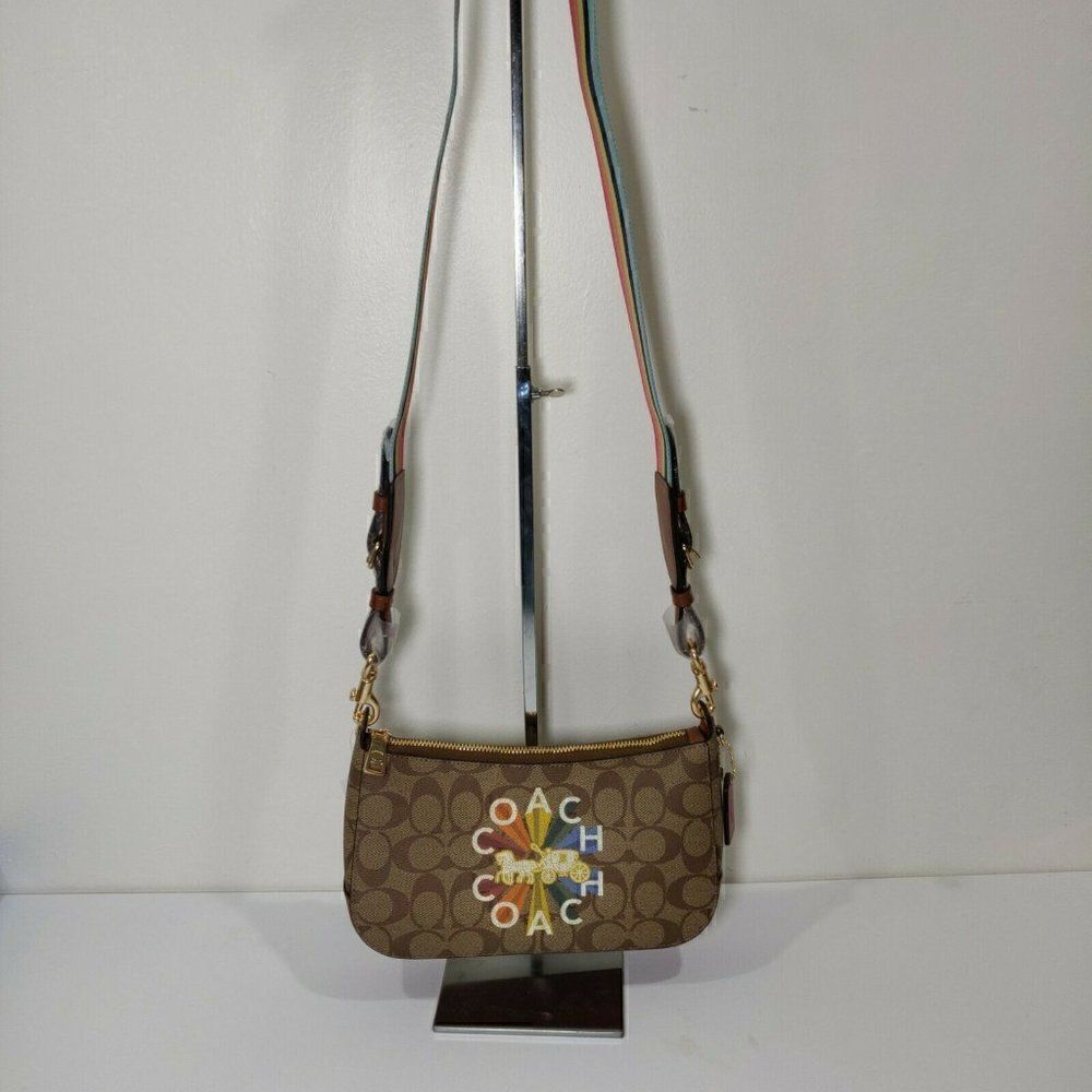NWT COACH C6817 Jes Baguette In Signature Canvas With Coach Radial Rainbow Khaki